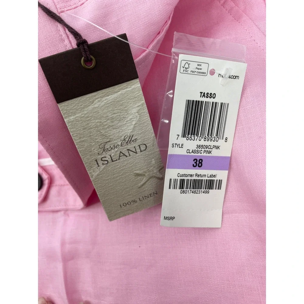 Tasso Elba Island Shorts Mens 38 Pink 100% Linen Classic Flat Front Coastal New